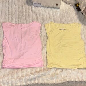 Elegant Women's Tank Tops Open Back Set- Soft Pink and Light Yellow